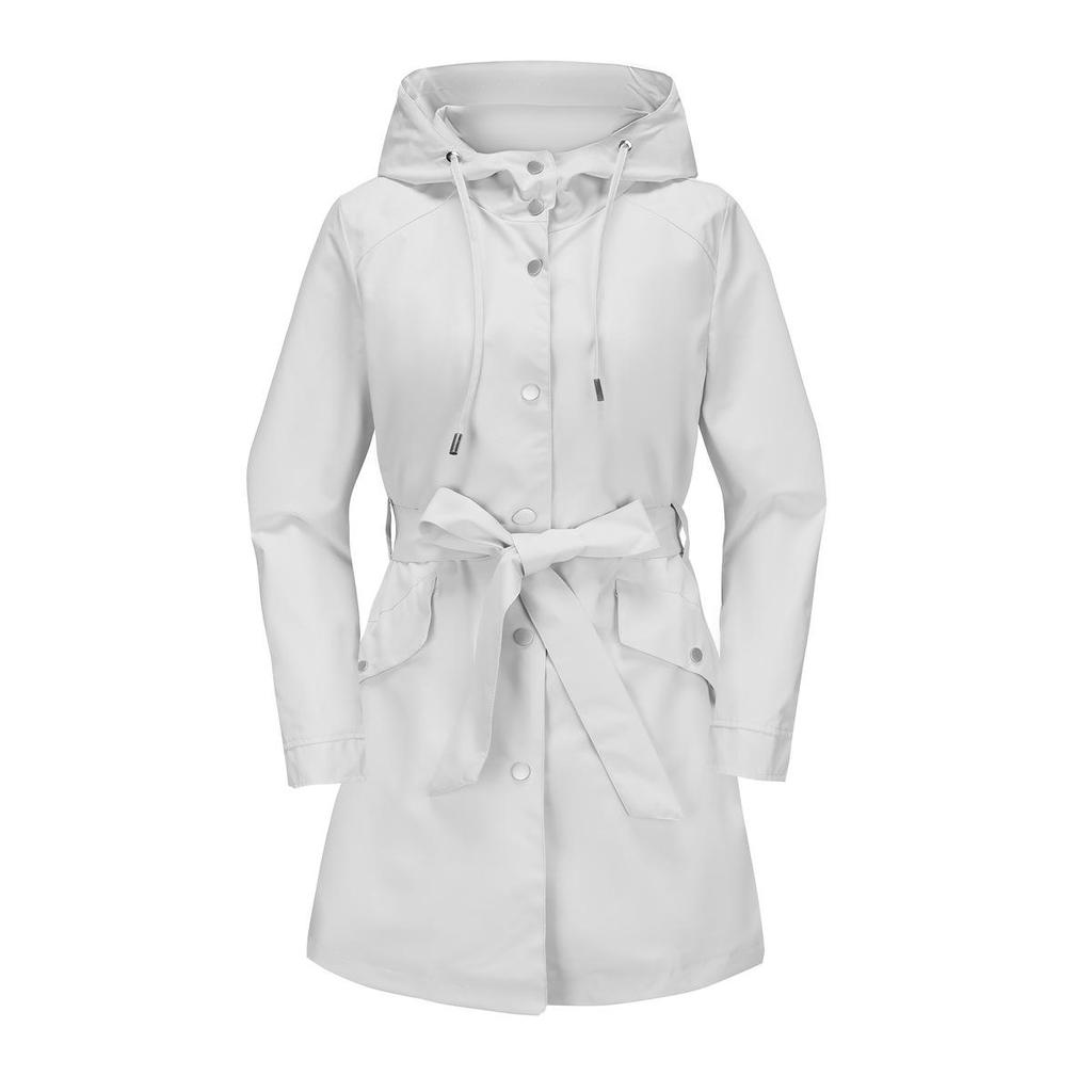 Herbst Damen Einreihig Einfarbig Reverskragen Kapuze Langarm Locker Jacke Windmantel
