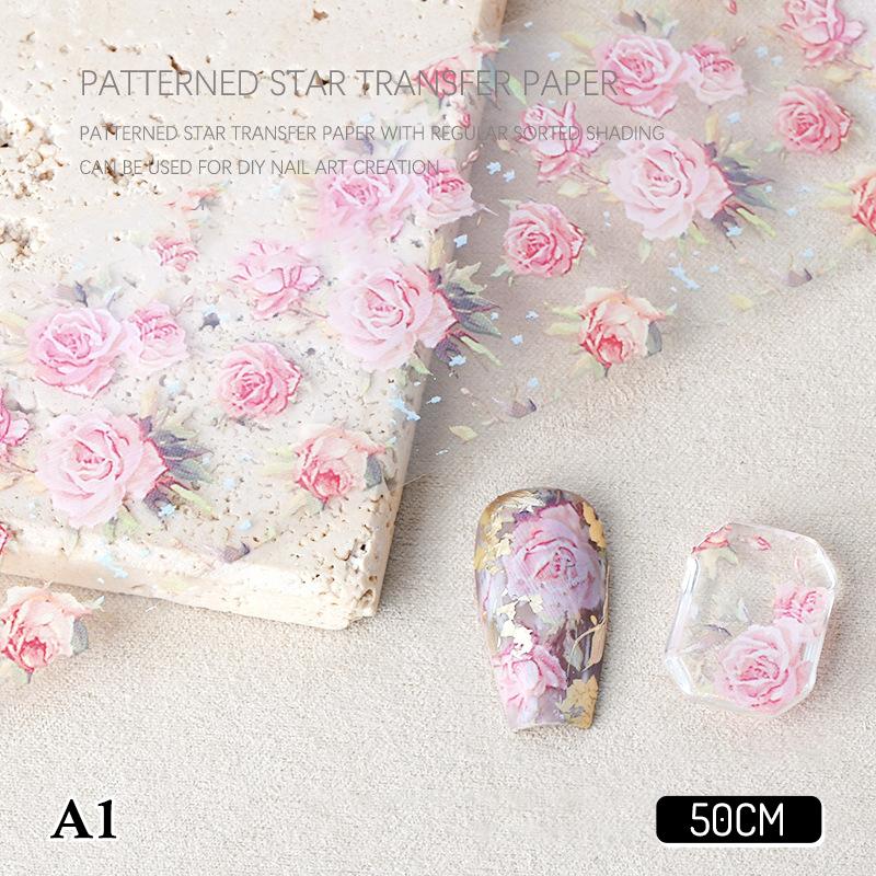 

4*50cm Flower Rose Print Pattern Nail Foils For Transfer Paper Nails Wraps Sliders Nail Art Stickers Manicure Decals