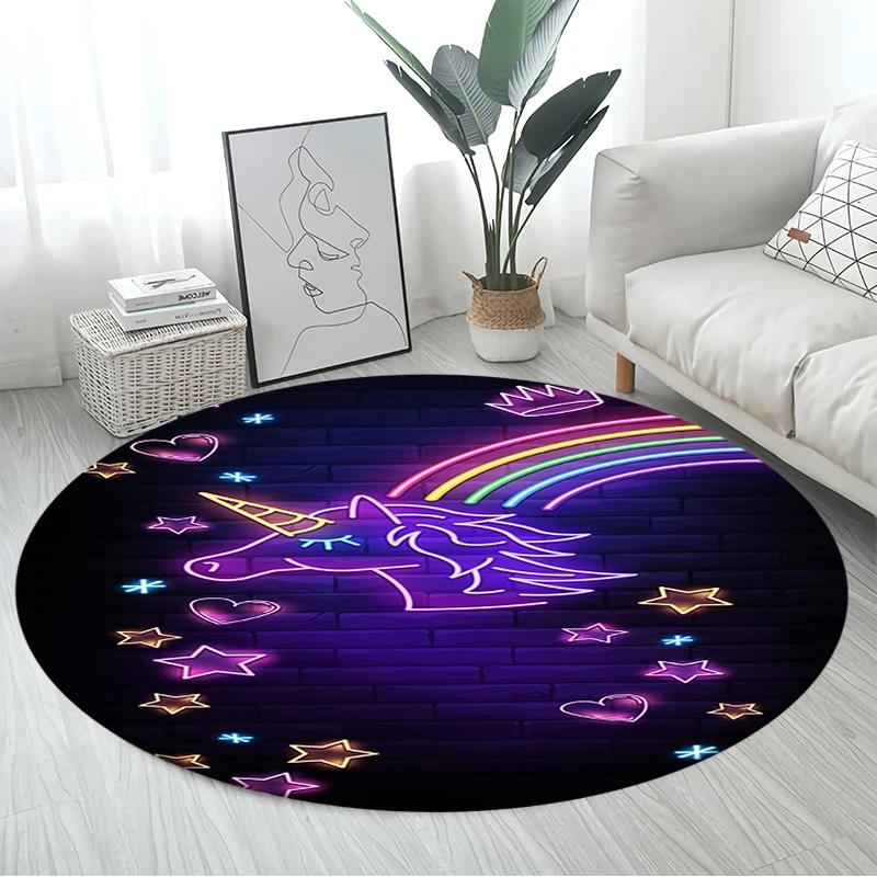 3D Cartoon Cute Unicorn Area Rug Large,Round Carpet Rug for Living Room Bedroom Sofa Decoration,Children Play Non-slip Floor Mat