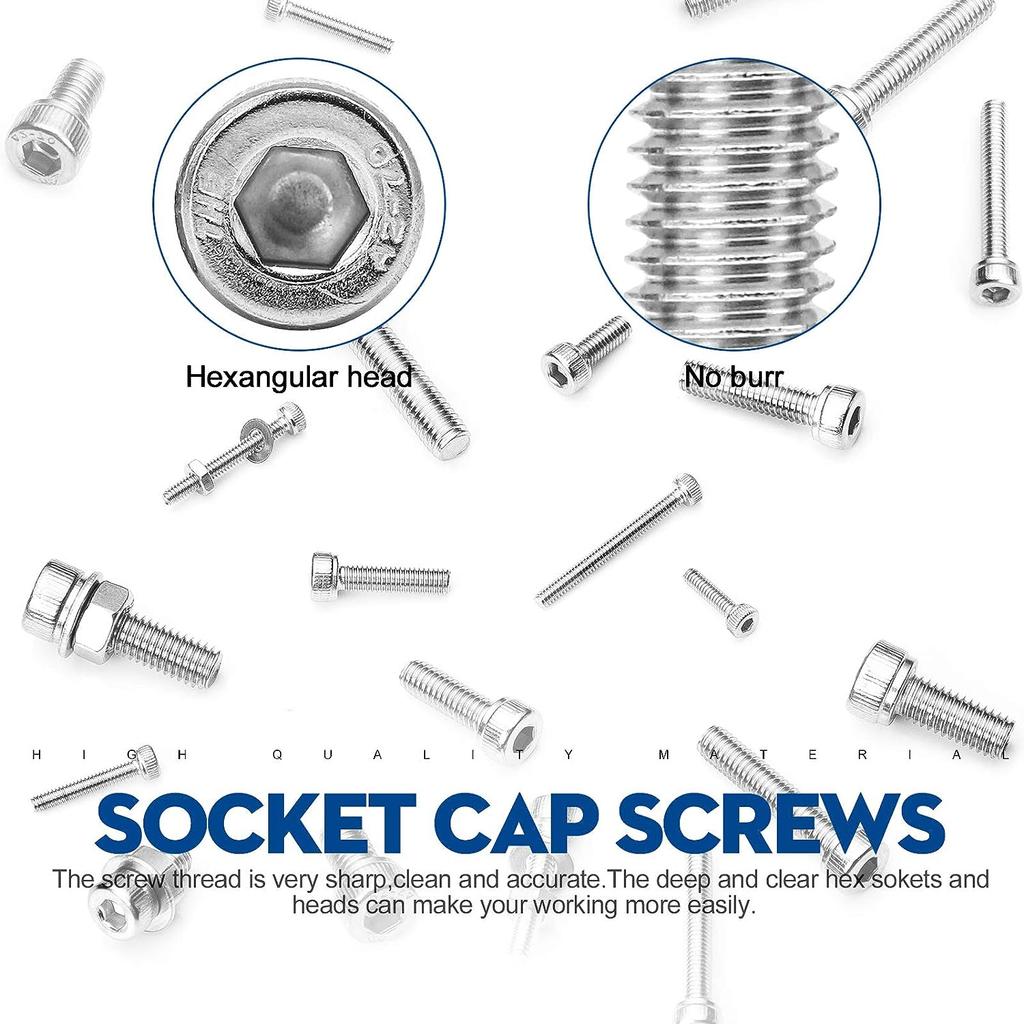 NINDEJIN 880pcs Hex Hexagon Socket Screw Assortment Kit M2 M3 M4 M5 Stainless Steel Flat Round Cap Head Bolt and Nut Set