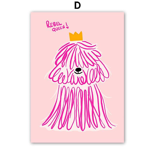Pink Girl Lion Dog Balloon Cherry Nursery Wall Art Canvas Painting Cartoon Poster And Prints Pictures Baby Kids Room Home Decor