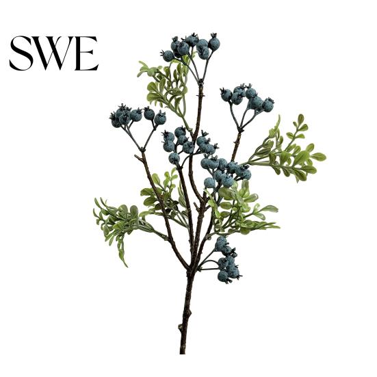 Realistic Berry Branch Decor Artificial Faux Blueberry Spray with Leaves Fake Fruit Centerpiece Stem Vase Filler for Home Office Wedding Party Kitchen