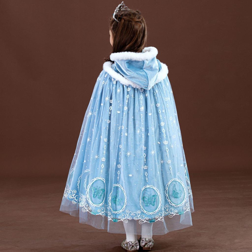 Frozen Elsa Princess Dress & Cloak Set for Girls - 2025 Autumn/Winter Halloween Costume