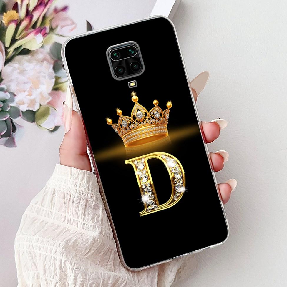 Clear Cover For Xiaomi Redmi Note 9s Case Fashion Luxury A-Z Letters Crown Soft TPU Phone Case M2003J6A1G