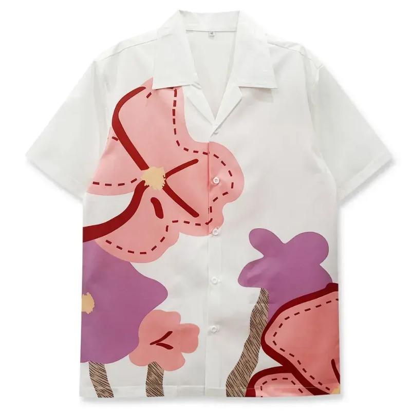 Camicia da Uomo Hawaiian Lily con Stampa Floreale Tropicale, Manica Corta, Bottoni
