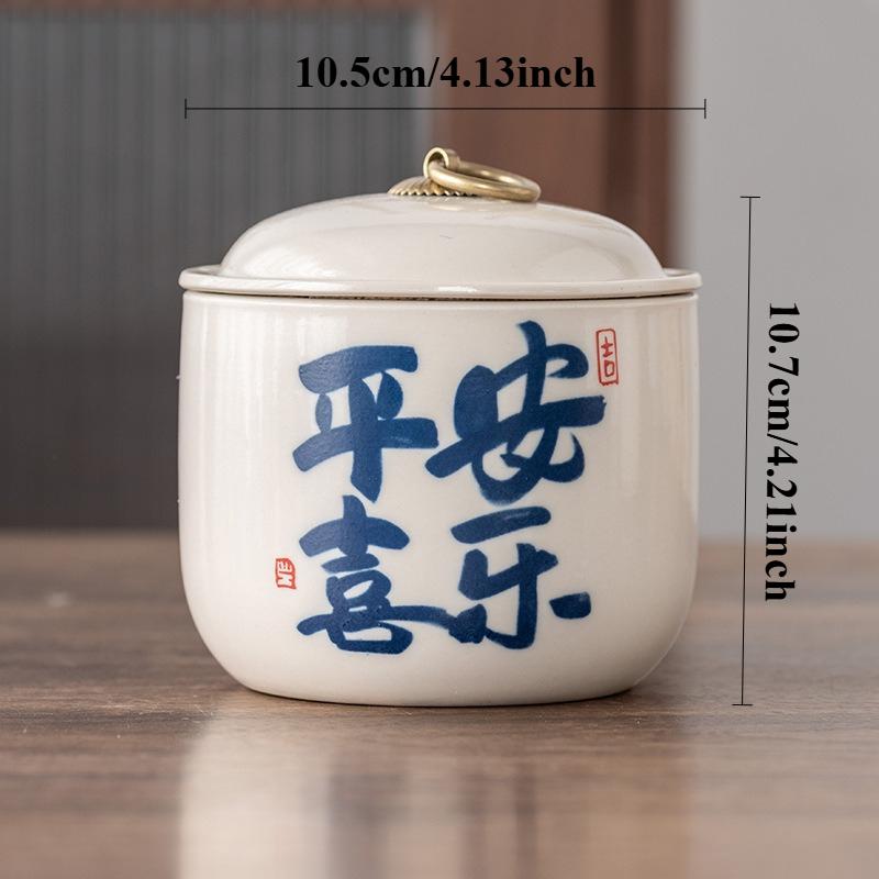 

1pc Ceramic Green Tea/Pu er Tea Can, Japanese Style Moisture-proof Sealed Jar, Household Rouge Jar, Tea Ceremony Accessories