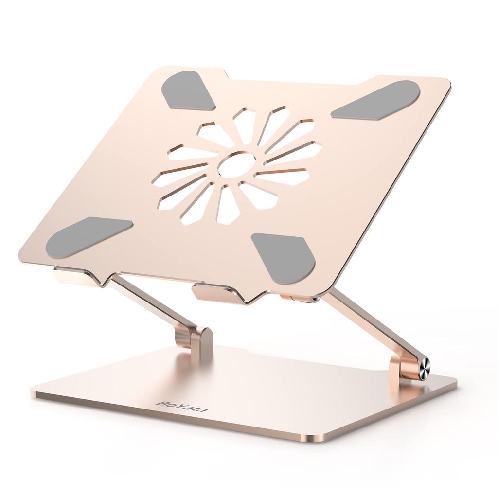 BoYata Laptop PC Tablet Adjustable Ergonomic Improves Corrects Heat for Working from Home or Remote Fits Macbook Macbook Laptops Up To 14 Gold Stand,