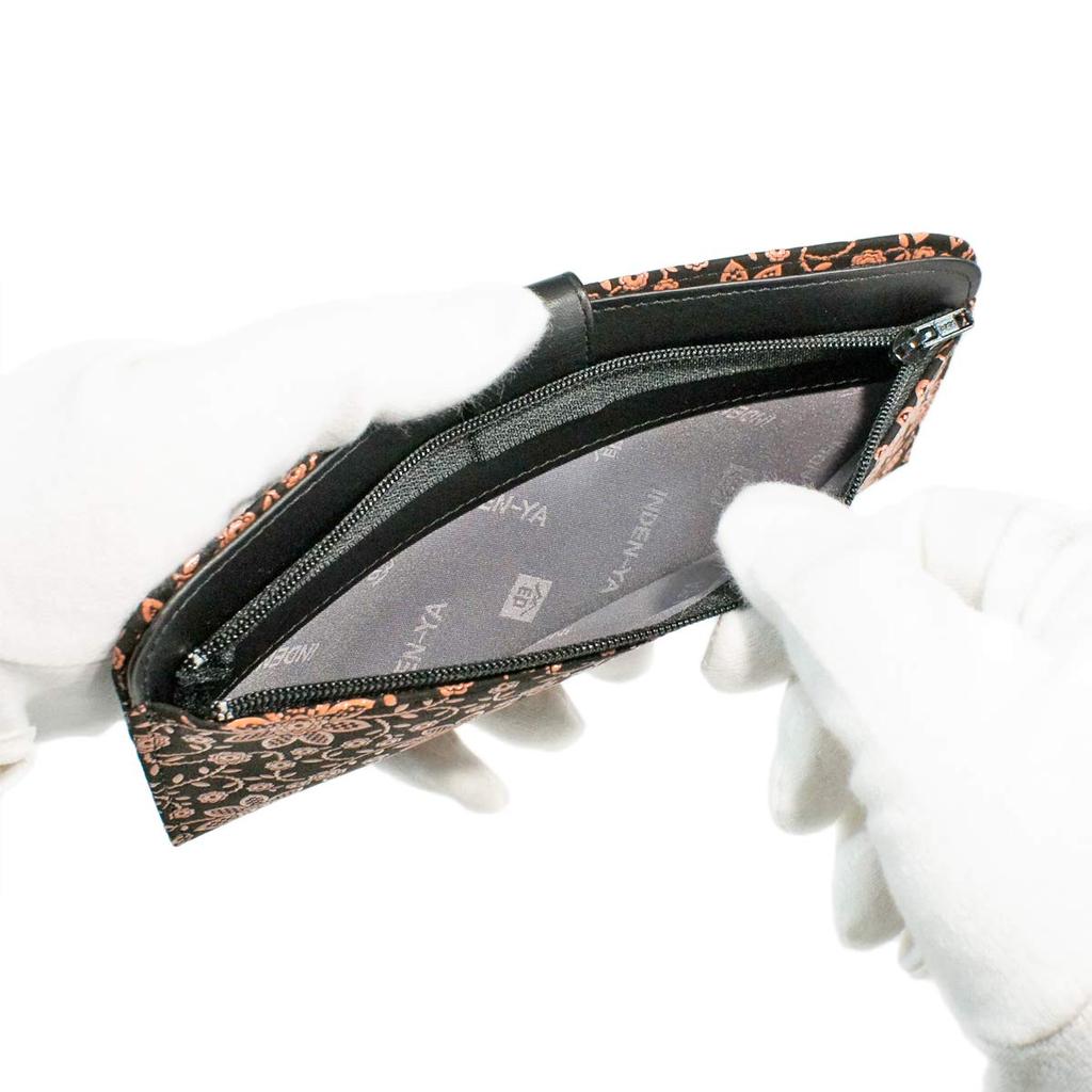 Inden Long Wallet Bundle L Thin Deerskin Black x Pink Lacquer Clematis Pattern [Indenya] 2107-51-169