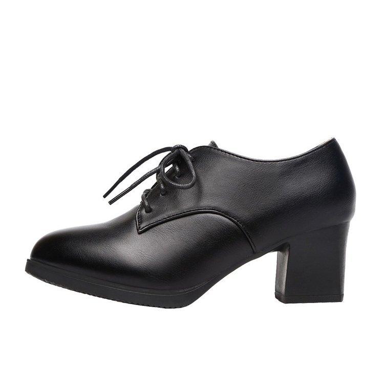 Hoge hakken damesschoenen 2025 herfst nieuw temperament modieus veelzijdig ronde neus veters diepe mond waterdicht plateau damesschoenen