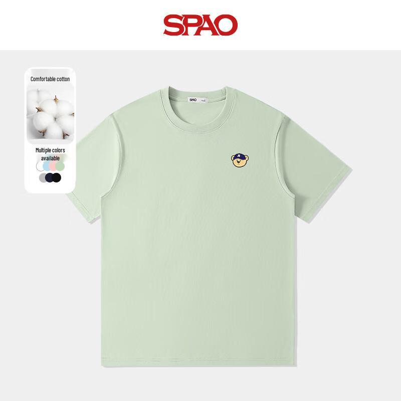 SPAO Unisex Bear Embroidery Short Sleeve T-Shirt L светло-зеленый