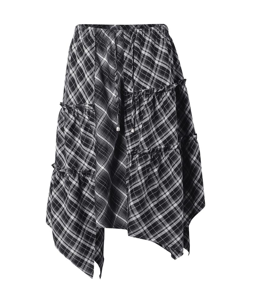 The Vinyl House Unbalance Layered Check Skirt (W) Black