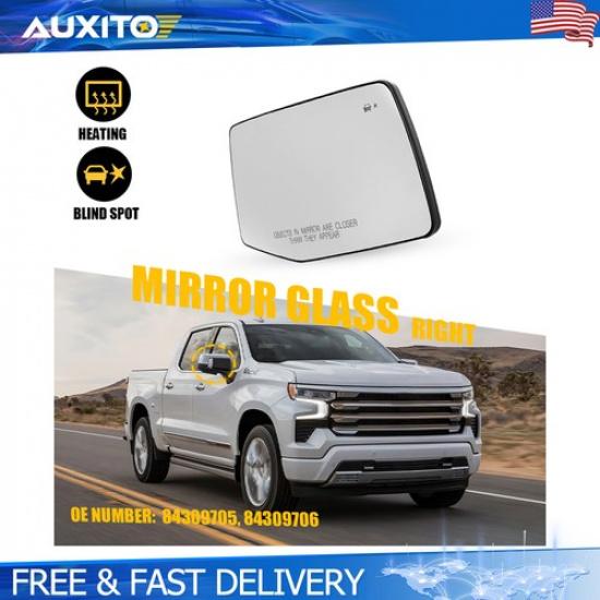 For Chevrolet Silverado 1500 -2024 Passenger Side Heated Mirror Glass BSM