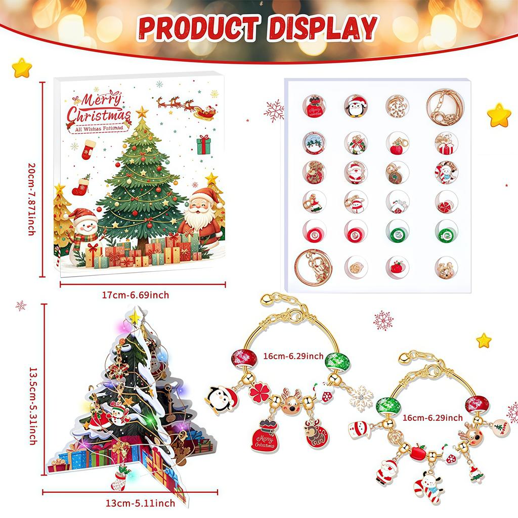 Christmas Children Crystal Bracelet Blind Box Advent Calendar Gift Snowflake Santa Claus 24Day Countdown Calendar Box Decor Gift