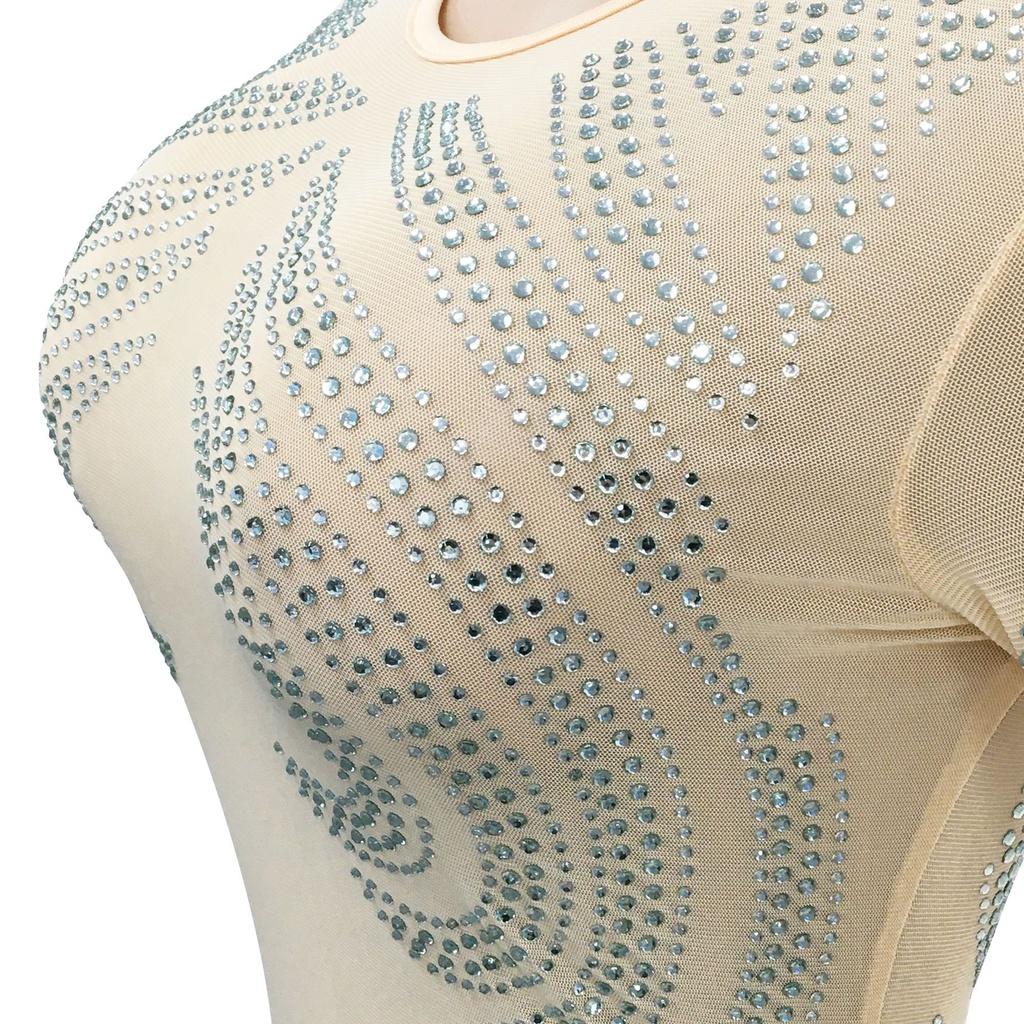 Kvinner Elegant Langermet Rhinestone Rundhals Mesh Gjennomsiktig Brude Maxi Lang Kjole Vert Bryllup Brud Brudepiker Festkjoler