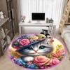 1pc Floral Cat Hat Chair Carpet for Office, Round Polyester Mat, Indoor Decor for Office, Easycare Fabric, Washable Non-slip Area Carpet