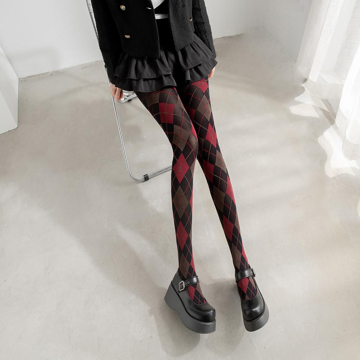 Argyle Pattern Shaping Tights Vintage Leg Slim High Elastic Pantyhose Sexy Women Over Knee Socks Autumn Winter Warm Stocking One Size