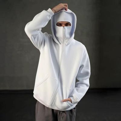 Unisex Balaclava Hoodie Warm Loose Hooded Jacket Zip-up Casual Jacket with Face Mask for Autumn Winter Outdoor Sports Street Wear