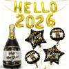 Hallo 2026 Ballons Gold Banner Set Mit Riesigen Neujahrsflaschenballons, Frohes Neues Jahr Aluminiumfolienballons Requisiten Dekoration