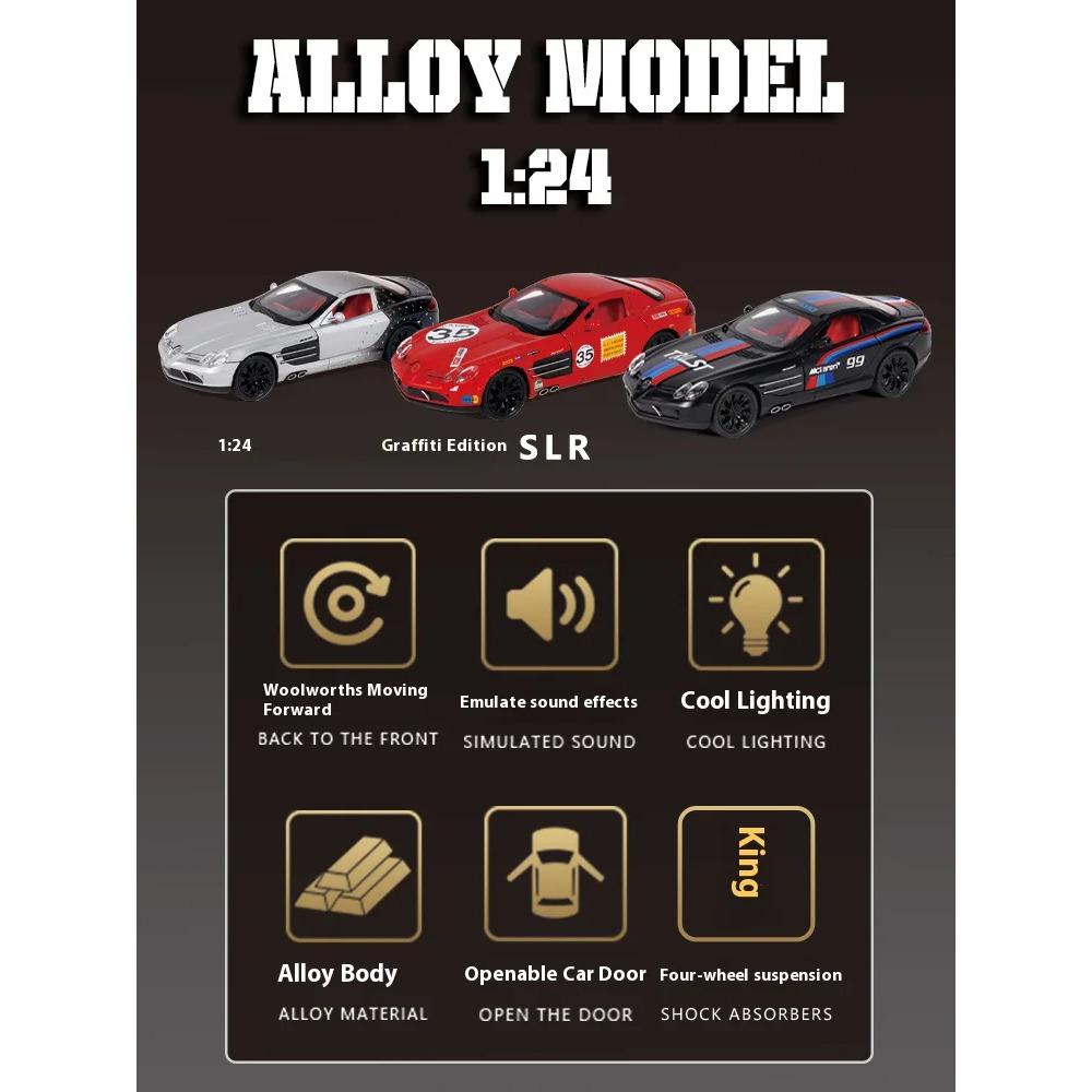 1/24 High Quality Alloy BENZ SLR Sports Car Model, Cool Sound and Light, Best Collectible for Car Lovers, Christmas Gifts