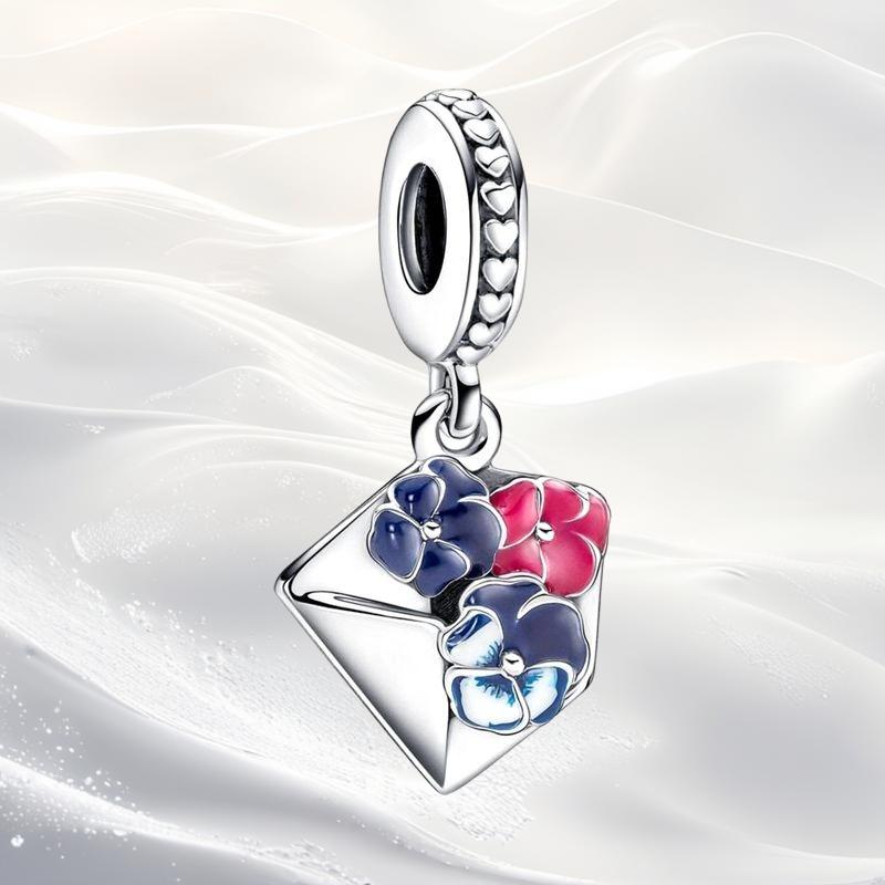 Cherry Blossom Flower Clip Charm Beads Dangle Fit Original Snake Silver Bracelet Necklace Bead For Diy Jewelry Women Gift