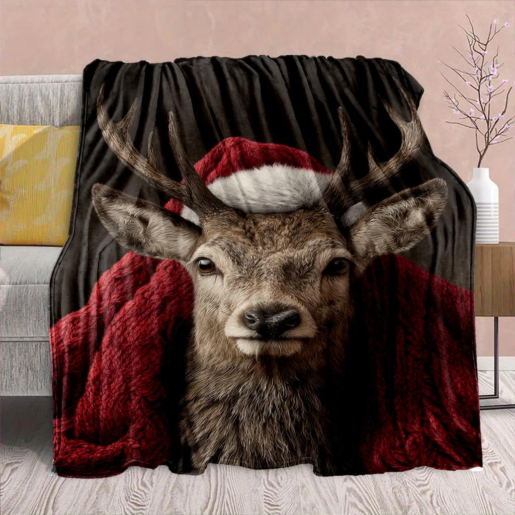 1Pc Cartoon Print Flannel Blanket, High Quality Comfortable for All Seasons, Home Decor, Warmth and Comfort, Perfect for Christmas Birthday Gift