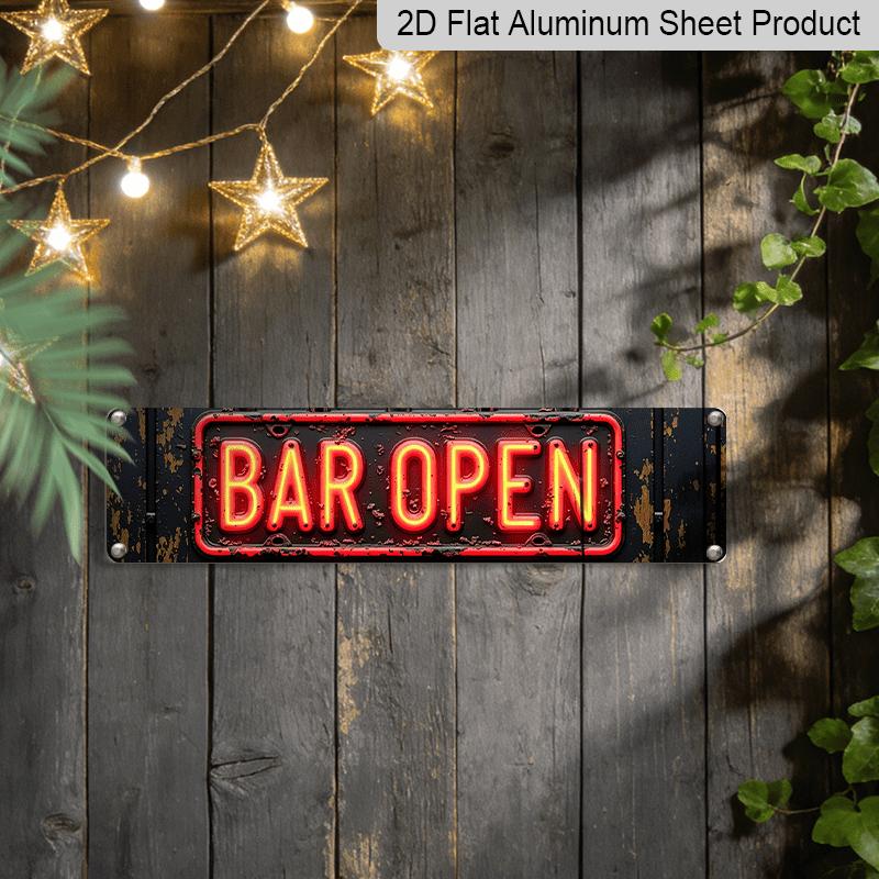 2D Flach, Neonschild Vintage Aluminium Dekoschild Mit beleuchteter Bar Offen Textmustern Geeignet für Bars Restaurants Lounges und