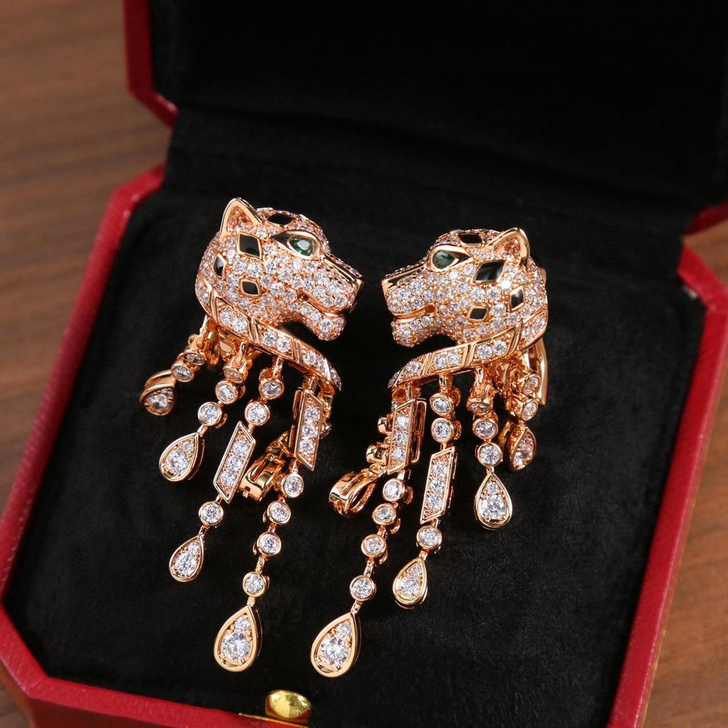 New Hot Brand Vintage Jungle Leopard Earrings for Women Luxury Jewelry Fashion Designer Eardrop S925 Sliver Party Clip Earrings