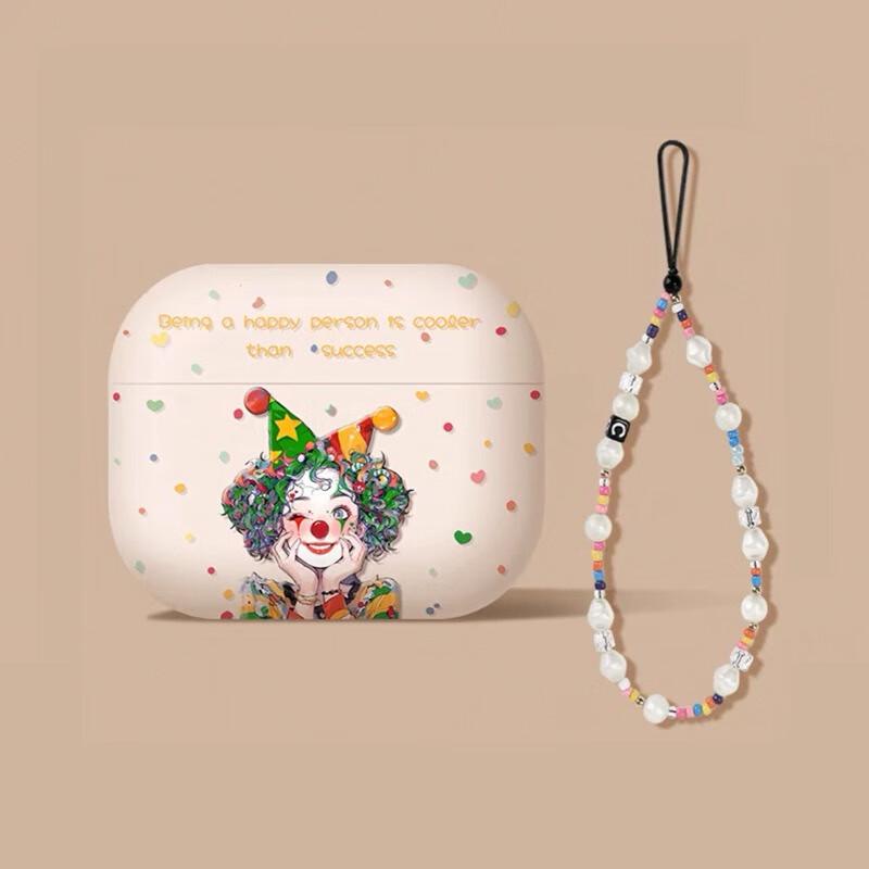 Clown Design AirPods Protective Case with Pearl Lanyard