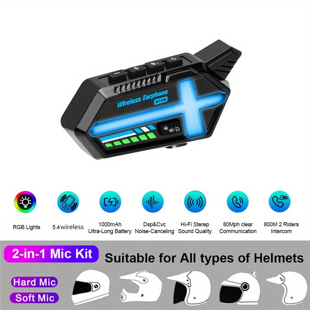

Мотоциклетный шлем BT26 Bluetooth-гарнитура 1000 мАч Аккумулятор 50 ч Время разговора RGB Интерком 1 2-in-1 microphone