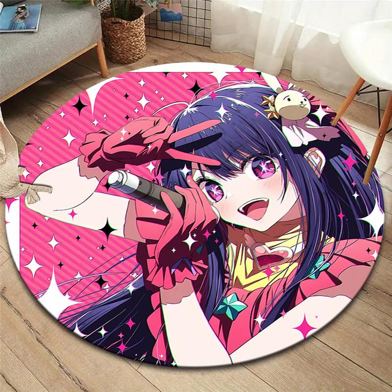 Oshi No Ko Round Area Rug,Carpet Rug for Living Room Bedroom Sofa Playroom Decor,Non-slip Floor Mat