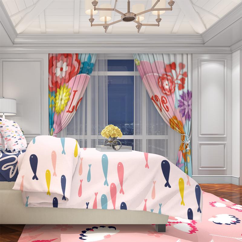 2PCS-LOVE- Printed Curtain - Polyester Material - Suitable for Bedrooms, Living Rooms, Study Rooms, Private Spaces