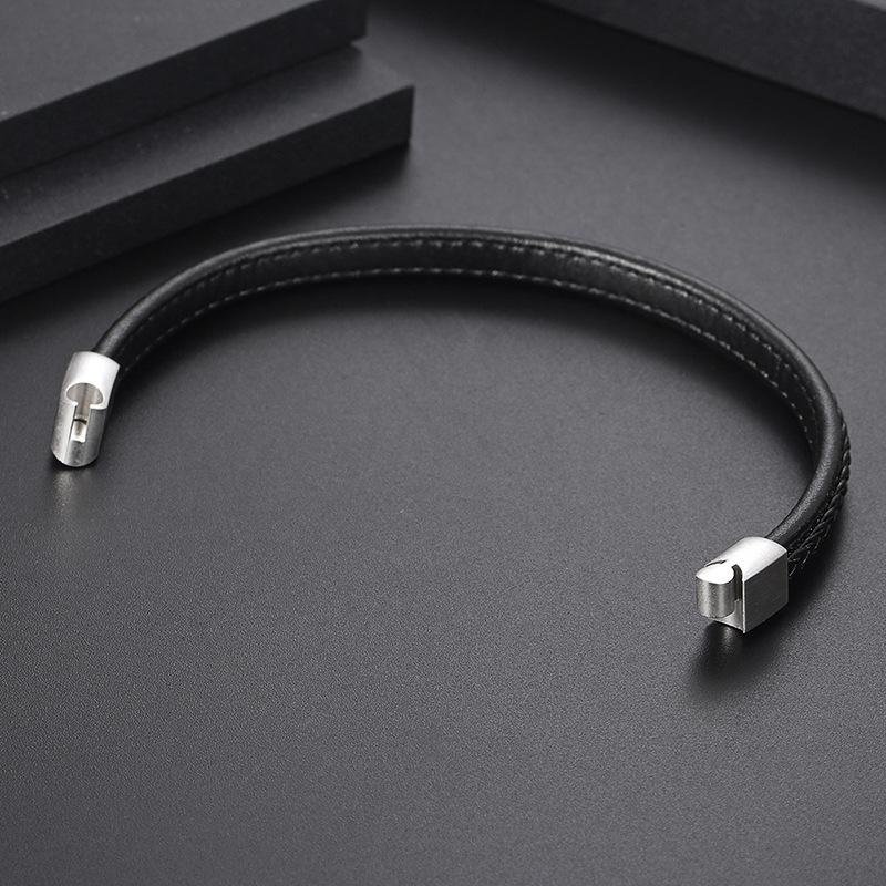 New Personalized Titanium Steel Black Leather Bracelet