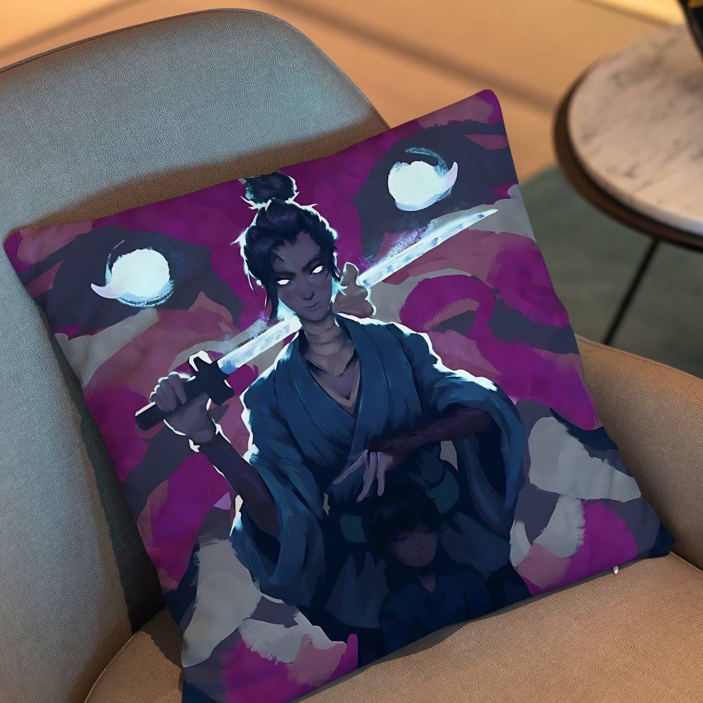 Mizu Akemi Blue Eye Samurai Cushion Cover Suitable For Sofa Car Bedroom Office Cushions Decorative Pillow Case Peach skin 18*18(CM)-1Pcs