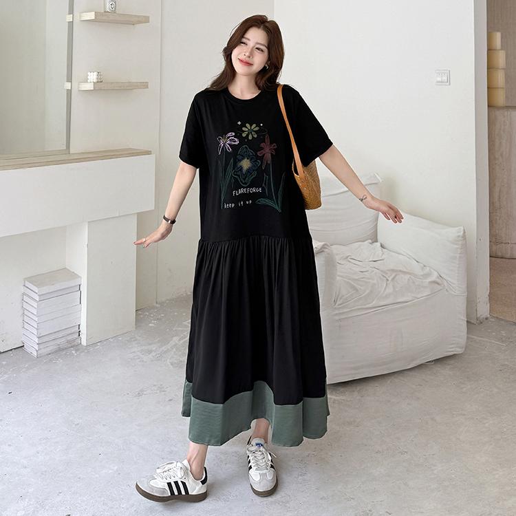 

DIMANAF 2026 Plus Size New Dress Summer Women Lady Shirt Dress Floral Loose Beach Casual Long Dresses O-Neck Black 3XL чорний