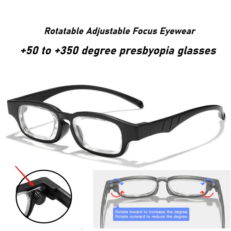 Adjustable Focus Reading Glasses Rotatable +50 To +350 Degrees HD Presbyopia Glasses For Men And Women