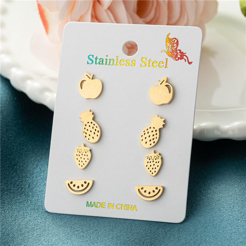 4Pairs/Lot Fashion Stainless Steel Star Moon Stud Earrings Sets for Women Small Flower Porker Dog Earings Jewelry Gift
