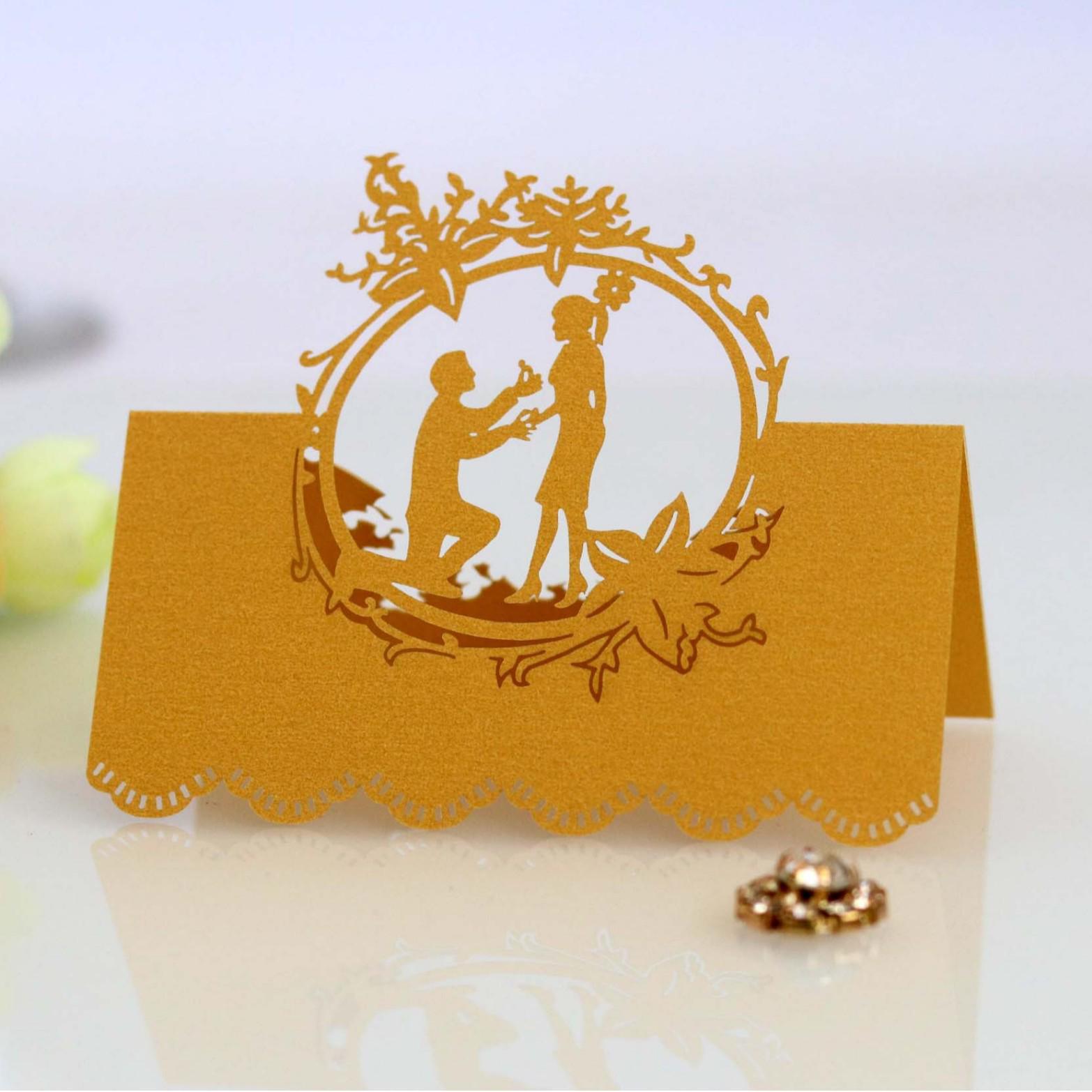 3D Hollowed-Out Pearlescent Wedding Guest Seating Cards золотисто-желтый