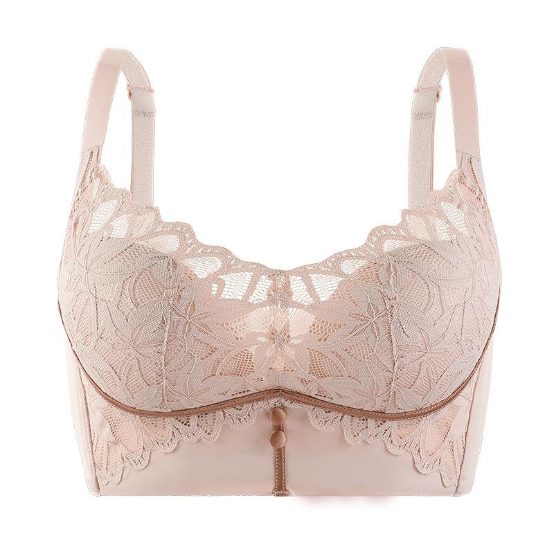 Lace Sexy Silk Underwear Women's Small Breasts Gather AB Cup Side Closed Breast No Steel Ring Adjustment Type Cover Upper Support Bra