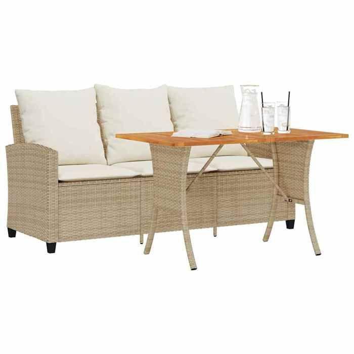 VidaXL Garden Sofa 3-Seater Cushions Table Beige Wicker, Outdoor Sofa, Garden Sofa 3-Seater, Sofa 4103858
