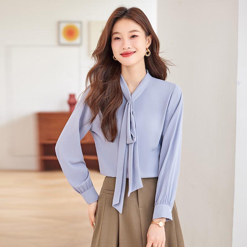 Women s Long-Sleeved V-Neck Tie-Neck Blouse 3XL