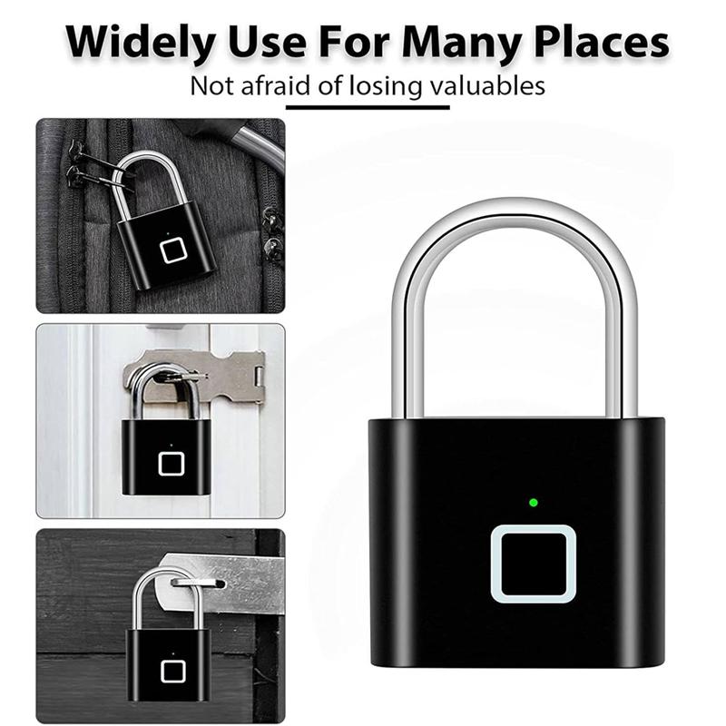 Smart Keyless USB Charging Fingerprint Lock Padlock Waterproof Door Lock 0.2sec Unlock Portable Anti-theft Padlock Zinc