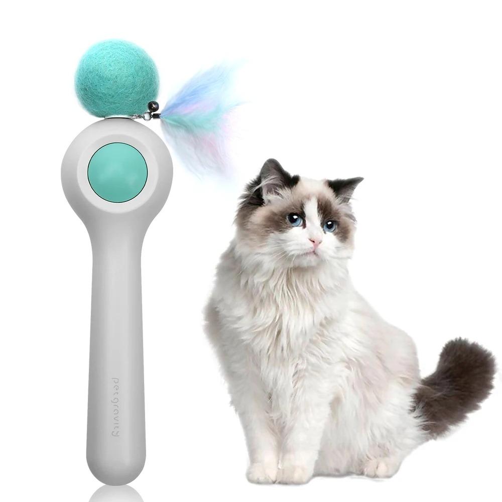 Interactive Cat Teaser Toy With Feather Wand Ball Smart Automatic Lifting Motion Stick Cat Toy Accessories белый