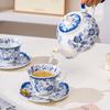 Squisito Set di Tazza da Caffè e Sottotazza in Ceramica Blu e Bianca Retrò