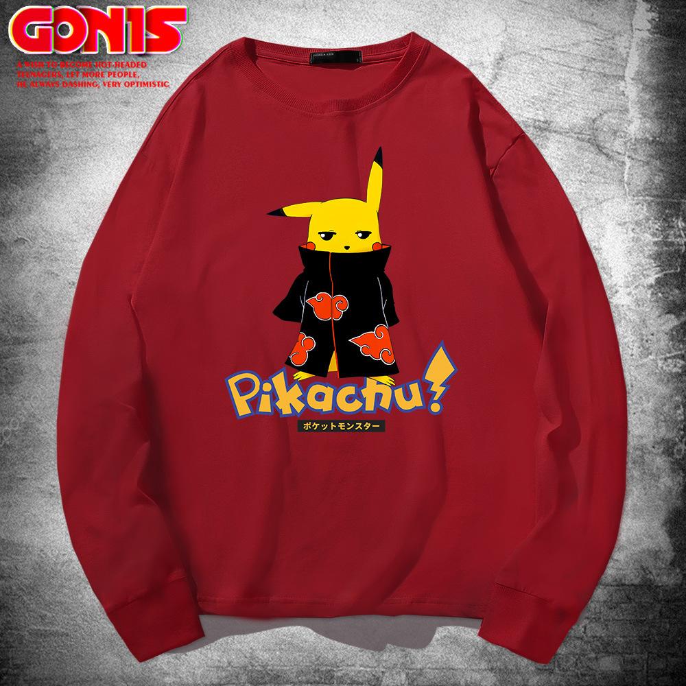 Japanese anime long-sleeve T-shirts for men and women, spring/autumn wear Naruto, pure cotton loose thin base shirts, trendy clothing