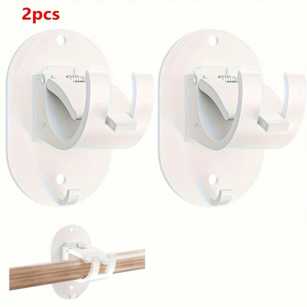 2Pcs Curtain Rod Hook Curtain Rod Clamp Holder Non-punching Paste Bracket Clip Cross Rod Door Curtain Telescopic Rod Adhesive Hook