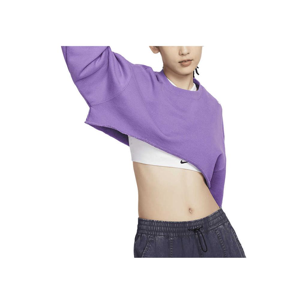 Nike Sportswear Oversized Lightweight Cropped Pullover Long Sleeve Top Women Tops Raspberry Black FV7510-521