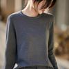 Women's Slim Fit Solid Color Round Neck Wool Sweater - Long Sleeve Fine Knit Base Layer