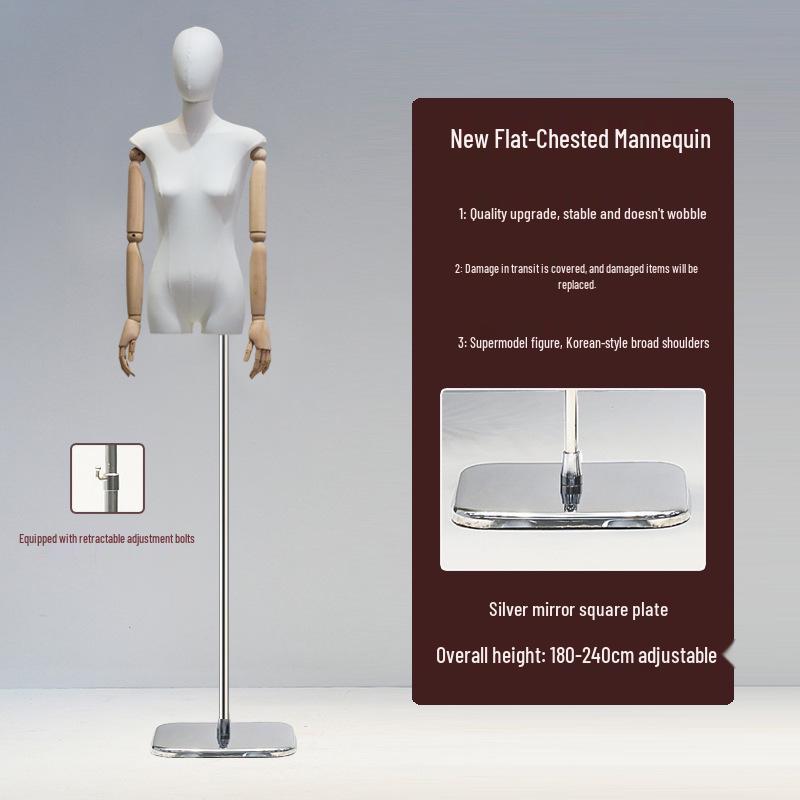 Korean Style Flat Body Female Mannequin with Wide Shoulders for Women's Clothing Display