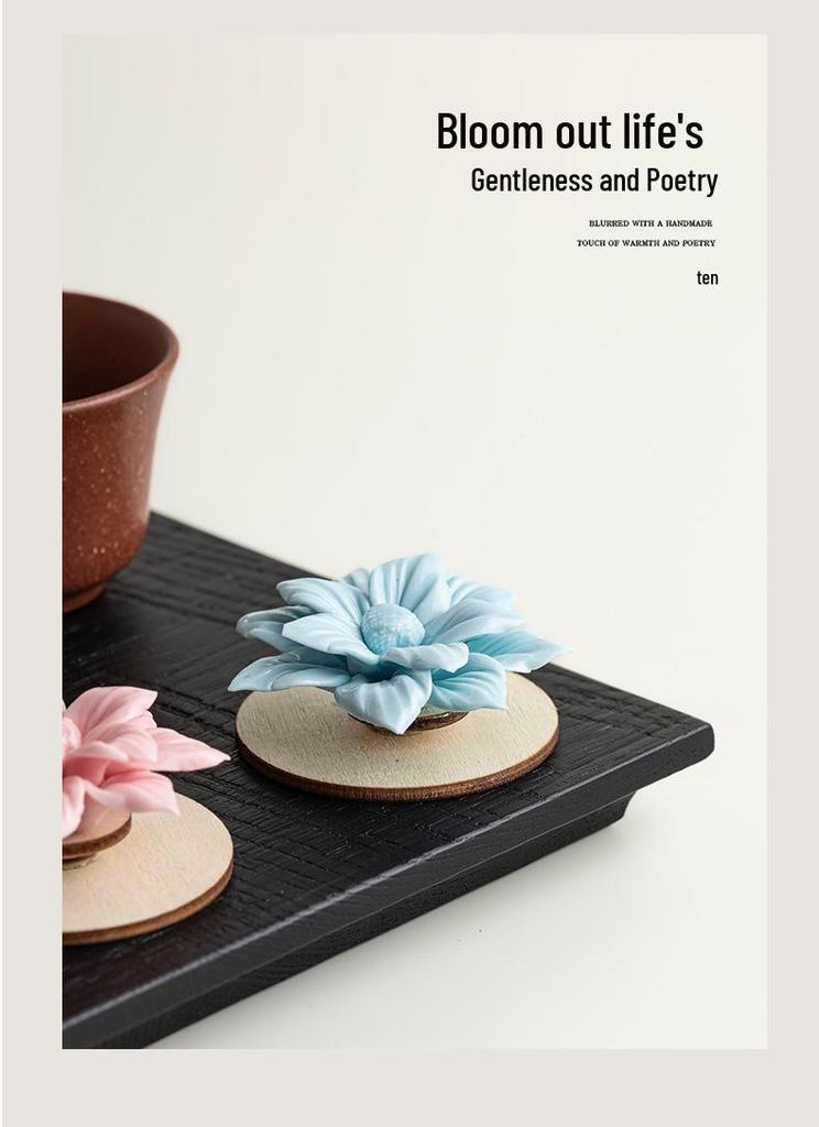 Xichun Handcrafted Ceramic Flower Spinner Incense Burner - Cultural Ornament for Desktop & Tea Table Decor