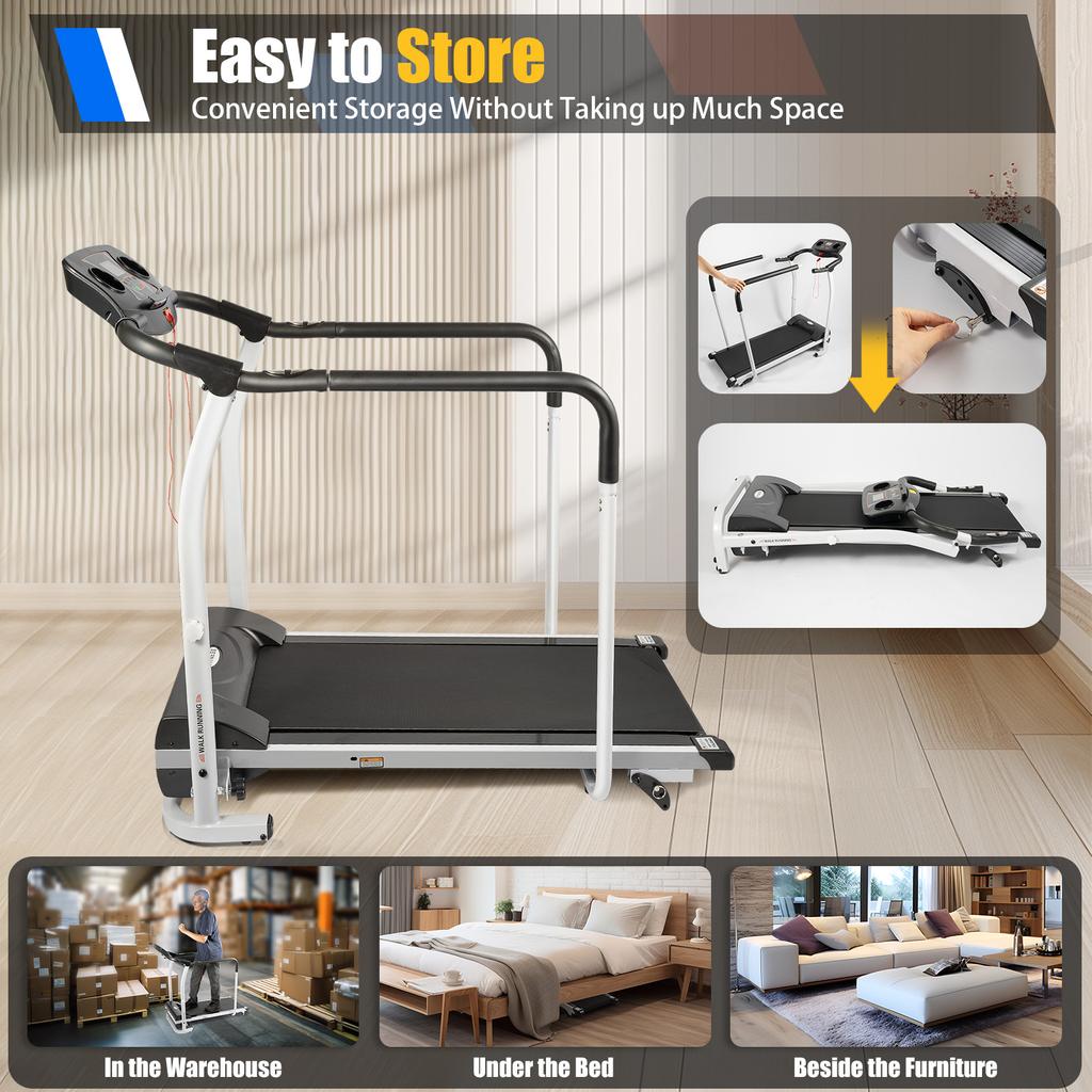 Walking Treadmill for Balance, Recovery Fitness Collapsible with Full Length Handrails &Heart Rate Sensor,220 Lbs Capacity